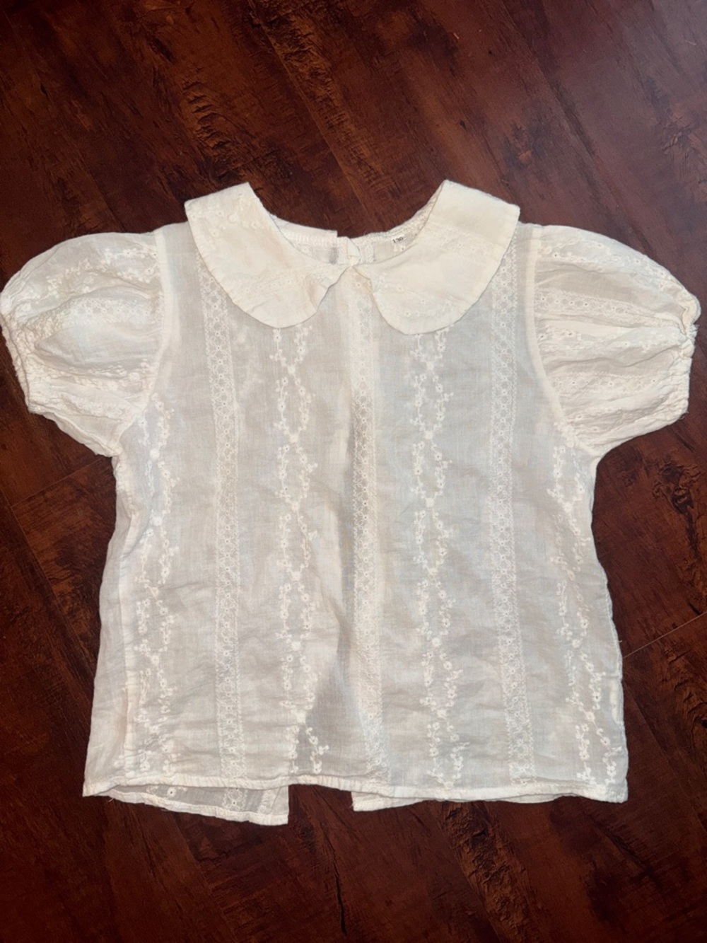 SHEIN kids girls White lightweight Lace-Detail Peter Pan Collar Top